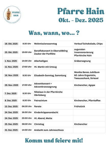 Termine Oktober bis Dezember 2025